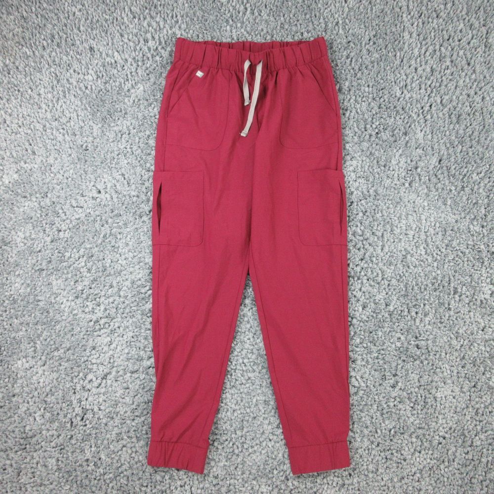 Hanes Scrub Pants Small Burgundy Drawstring Pull On Elastic Waist Ankle 28x29*